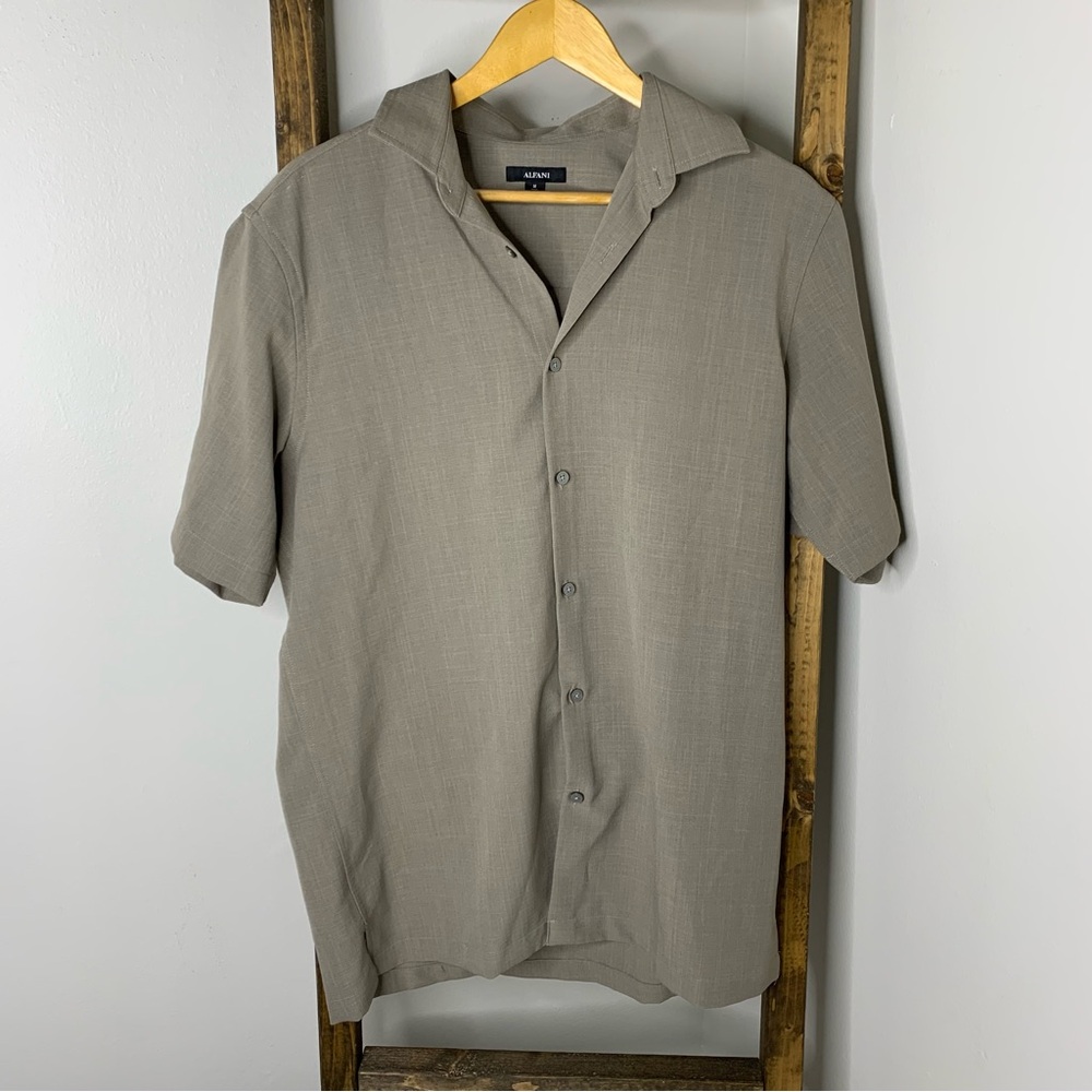 Alfani Tan Short Sleeve Button-Up Shirt M